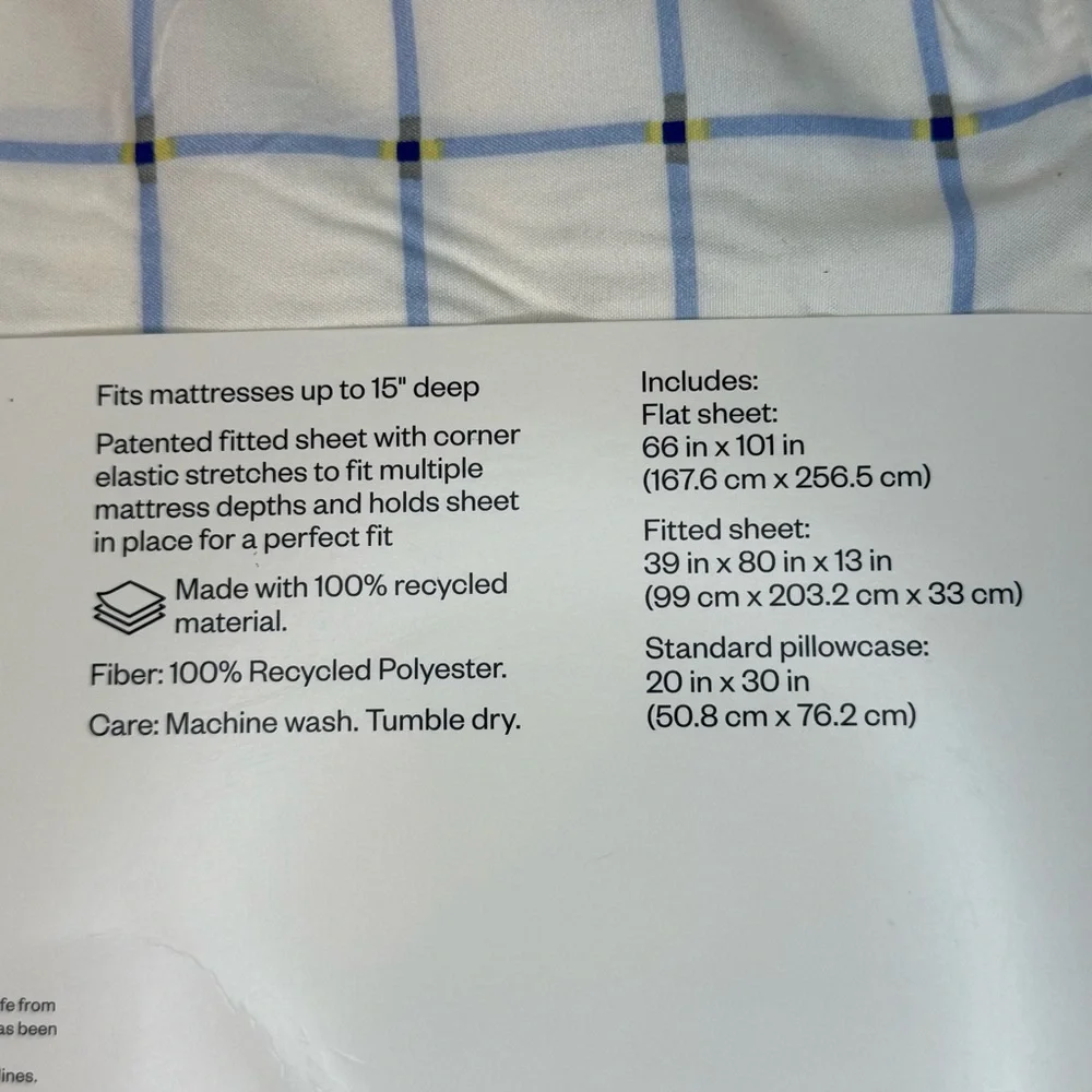 Room Essentials Twin Sheet Set Blue Grid‎ Microfiber Twin XL Compatible NWT - Picture 7 of 7
